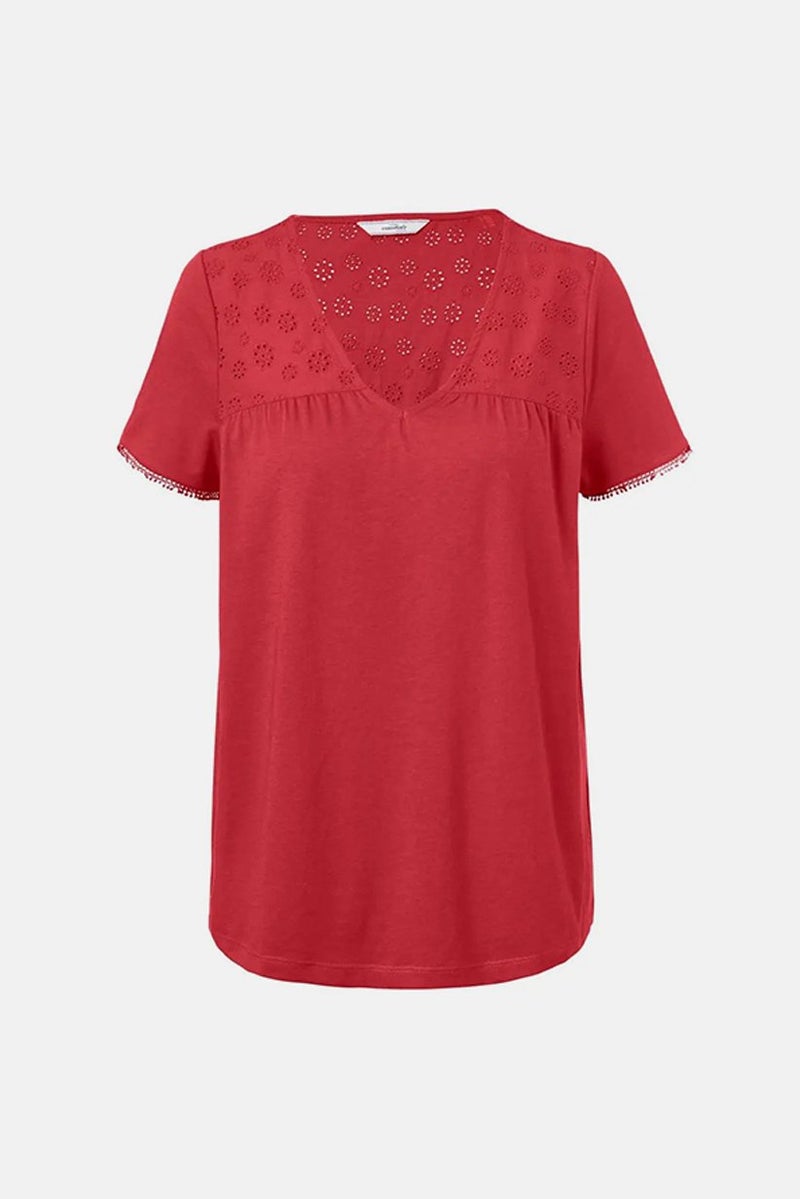 Tchibo بلوزة نسائية مطرزة، حمراء - Image 2